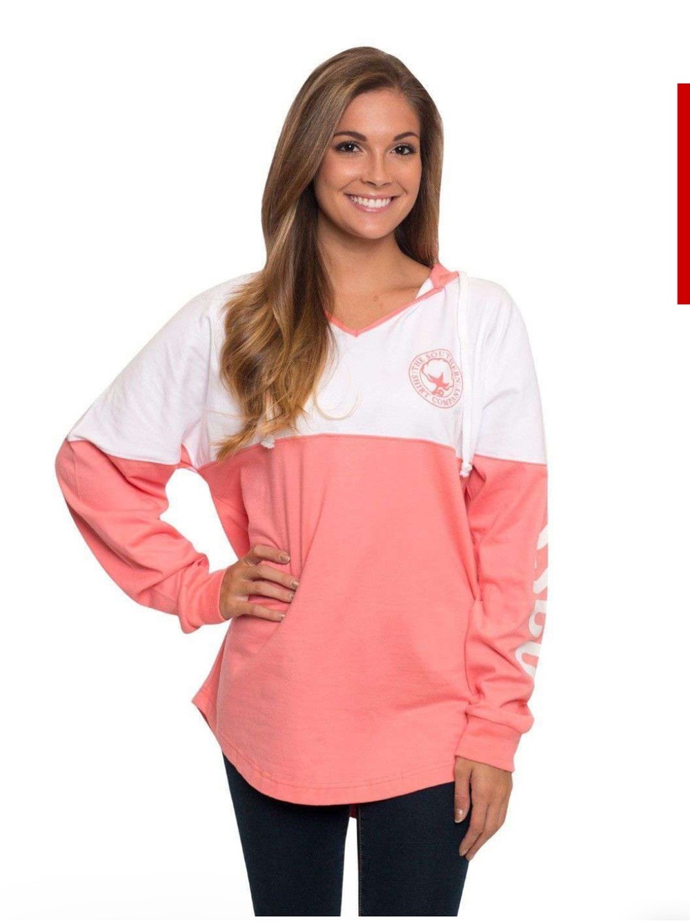 Southern Shirt Company long sleeve hooded peach white color block pullover M